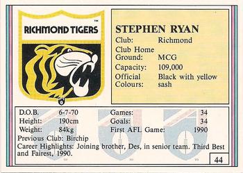 1992 AFL Regina #44 Stephen Ryan Back